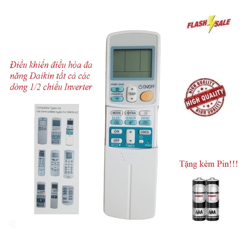 Remote Điều khiển thay thế tương thích cho điều hòa Dai_kin NẮP TRƯỢT đa năng- Hàng tốt Tặng Pin