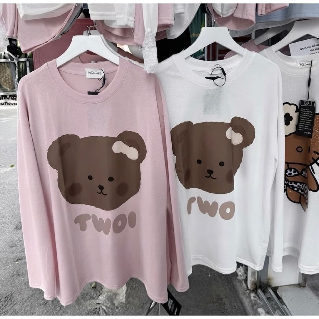 Áo Thun Nữ , Áo Thun Cotton Giấy Hình Gấu Nâu
