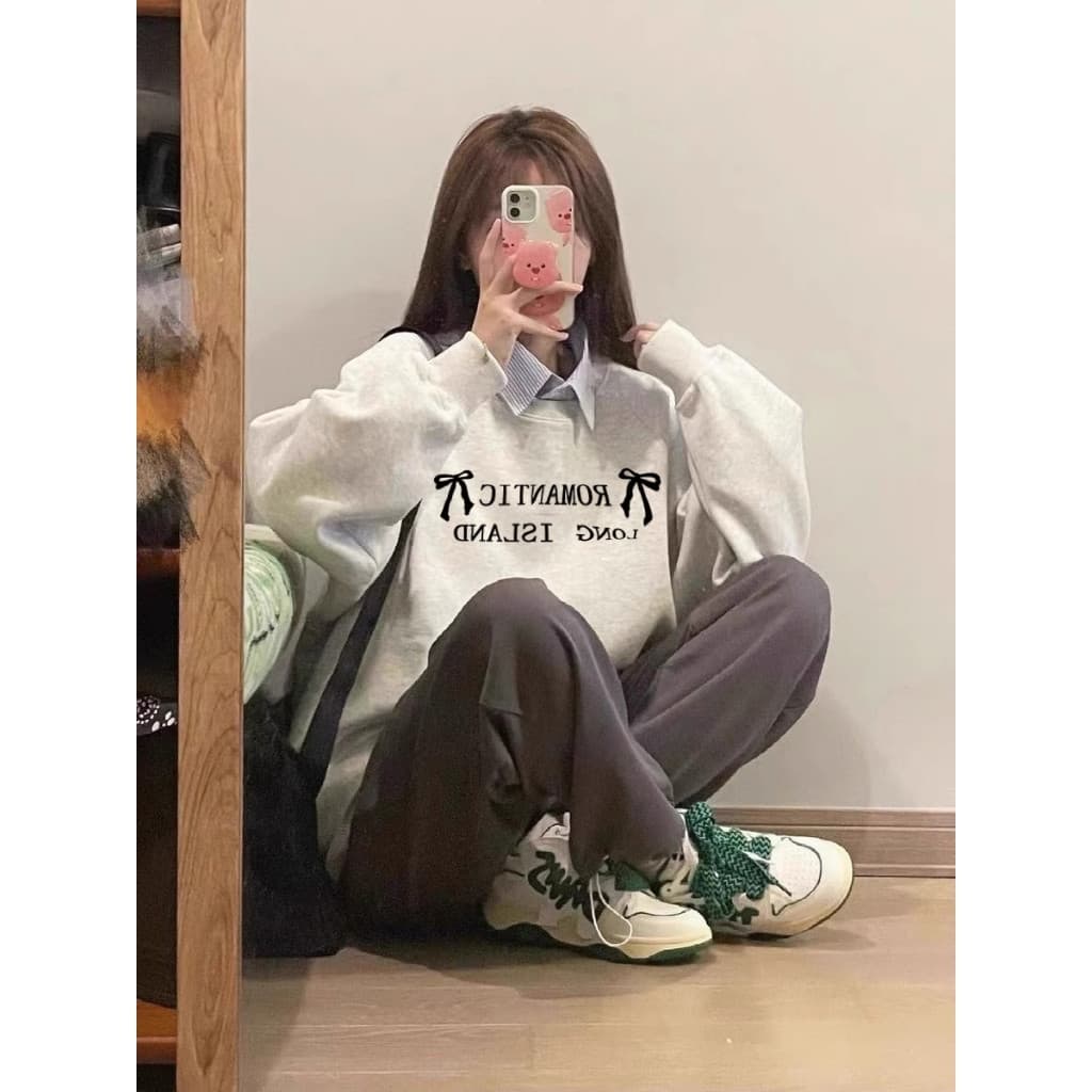 áo sweater nỉ COTTON in nơ ROMANTIC vintage form rộng unisex ulzzang UT
