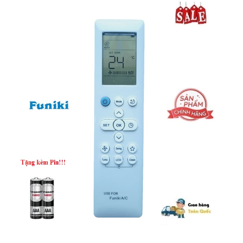 Remote Điều khiển điều hòa Funiki- 7 LOẠI 1 2 chiều Inverter- Hàng tốt các dòng SC SH HSC 09 12 18 24 Tặng Pin