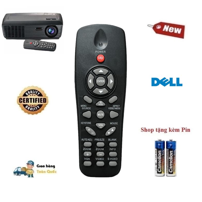 Remote Điều khiển thay thế tương thích cho máy chiếu DELL 1210S 1610HD IR2804 1209S 1410X- HÀNG mới 100% Tặng kèm Pin