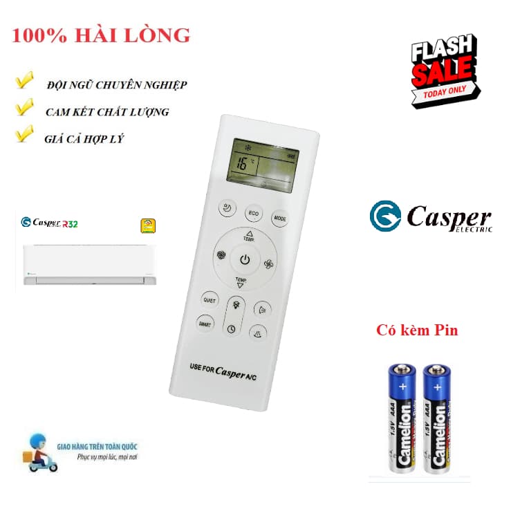 Remote Điều khiển thay thế tương thích cho điều hòa Casper- 7 LOẠI 1&2 chiều Inverter- Hàng tốt mới 100% TẶNG Pin