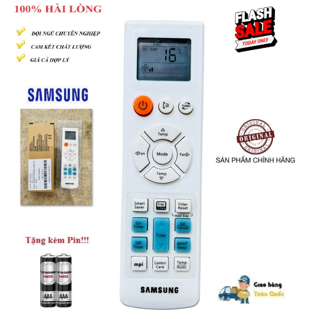 Điều khiển thay thế tương thích cho điều hòa Samsung DÀI Evap.CLEAN 2 chiều Inverter- XỊN mới GIẢM ĐẾN 16 ĐỘ Tặng Pin