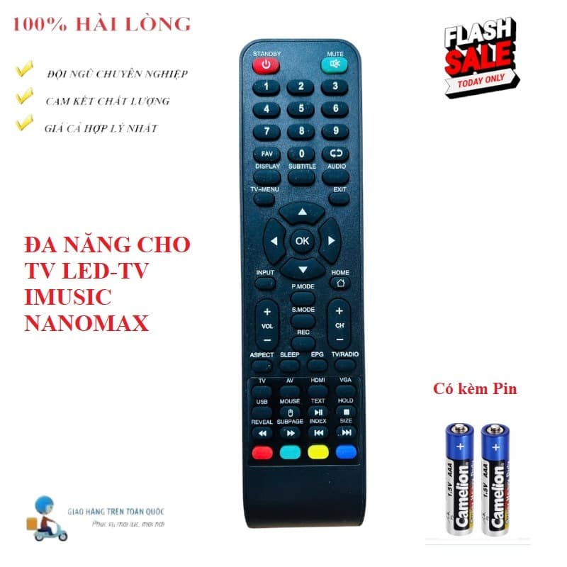 Remote Điều khiển ĐA NĂNG tivi LED-TV IMUSIC NANOMAX LED/LCD/Smart TV- Hàng loại tốt mới Tặng Pin