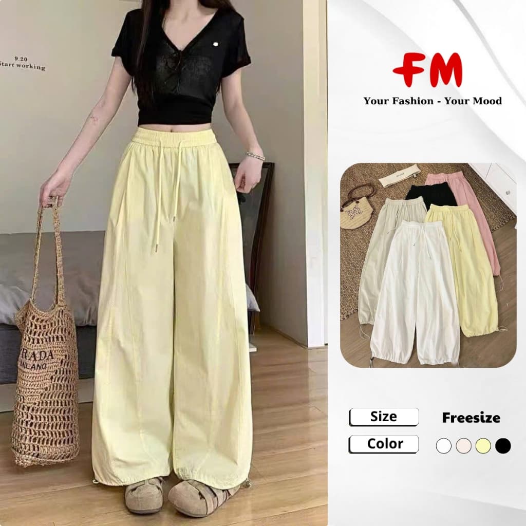 Quần Kaki Ống Suông Nữ FMSTYLE Rút Gấu Viền Thun Phong Cách Trẻ Trung 26040205