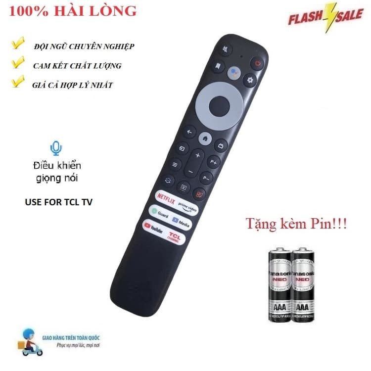Remote Điều khiển thay thế tương thích cho tivi TCL giọng nói 3 NÚT NGANG TRẮNG VOICE- Hàng mới Tặng Pin