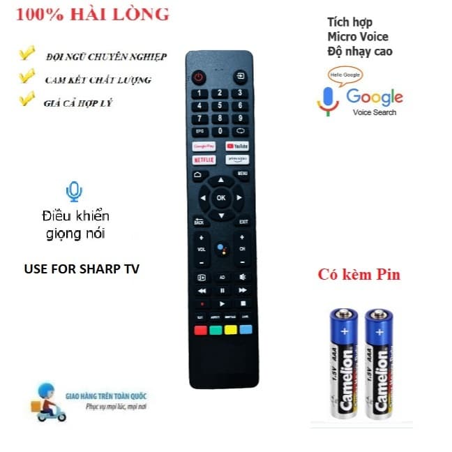 Remote Điều khiển thay thế tương thích cho tivi Sharp DÀI thông minh tìm kiếm giọng nói - Hàng mới Tặng PiN