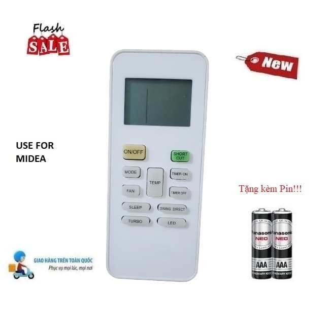 Remote Điều khiển thay thế tương thích cho điều hòa Midea-5 1& 2 chiều Inverter - HÀNG mới Tặng Pin