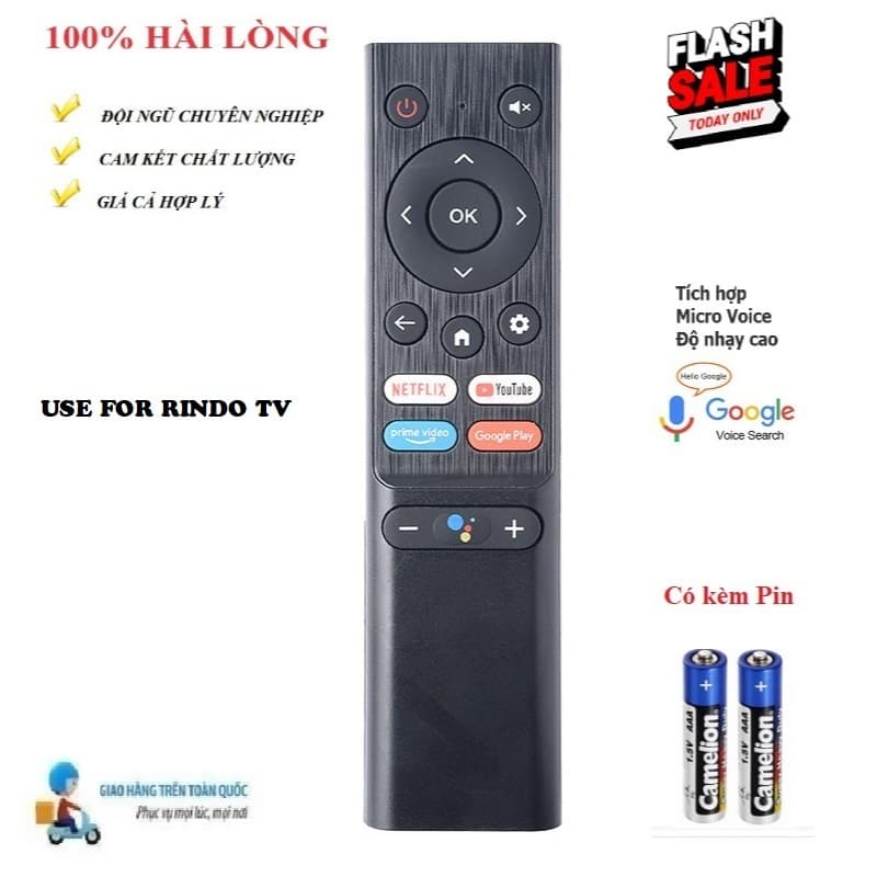 Remote Điều khiển tivi giọng nói Rindo NGẮN Hàng mới 100% CHẤT LƯỢNG CAO Chức năng giọng nói TẶNG PIN