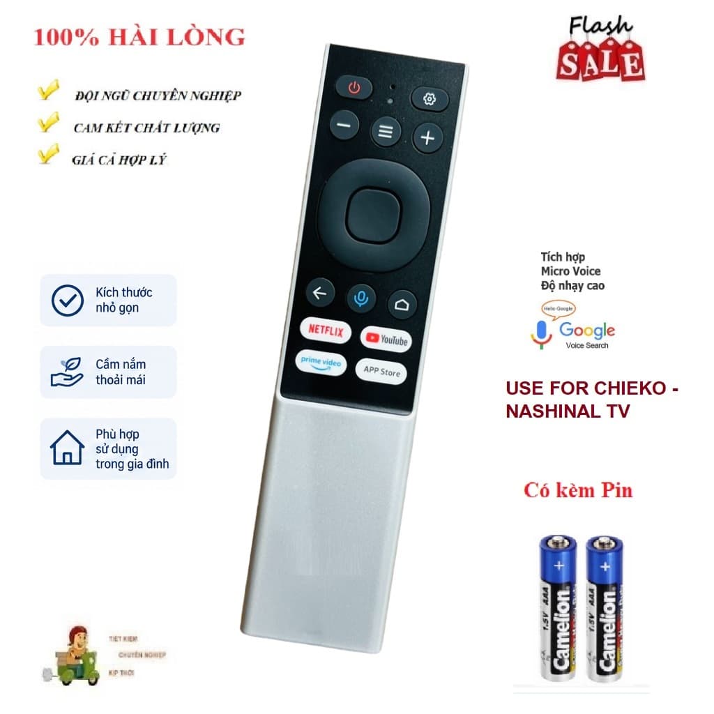 Remote Điều khiển thay thế tương thích cho giọng nói tivi CHIEKO VỎ TRẮNG 43S 50SU 55SU Tặng kèm Pin