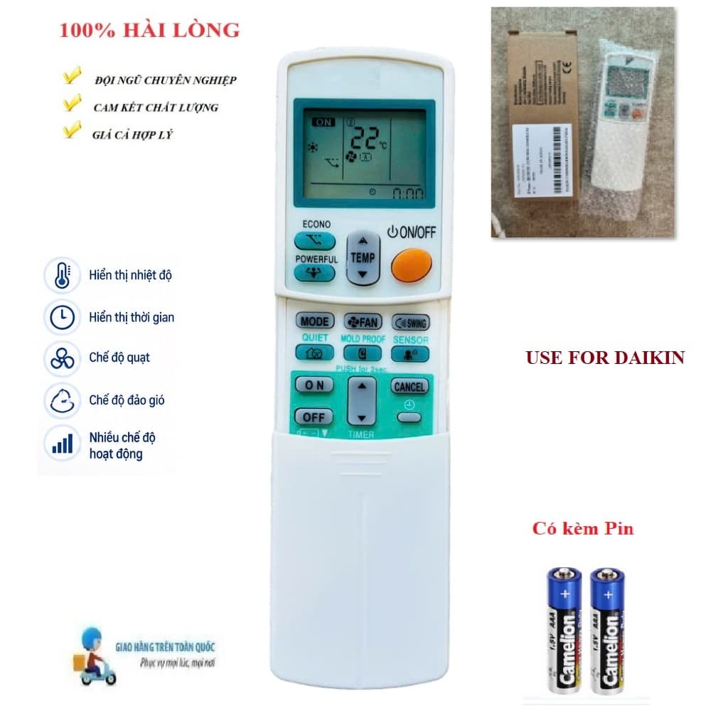 Điều khiển thay thế tương thích cho điều hoà Dai_kin 2 chiều Fullbox chức năng nút Mold Proof Sensor-Tặng Pin
