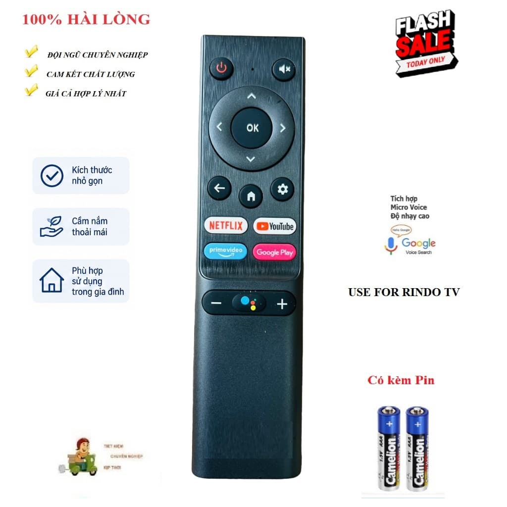 Remote Điều khiển tivi giọng nói Rindo NGẮN CHẤT LƯỢNG CAO Chức năng giọng nói chuẩn TẶNG PIN