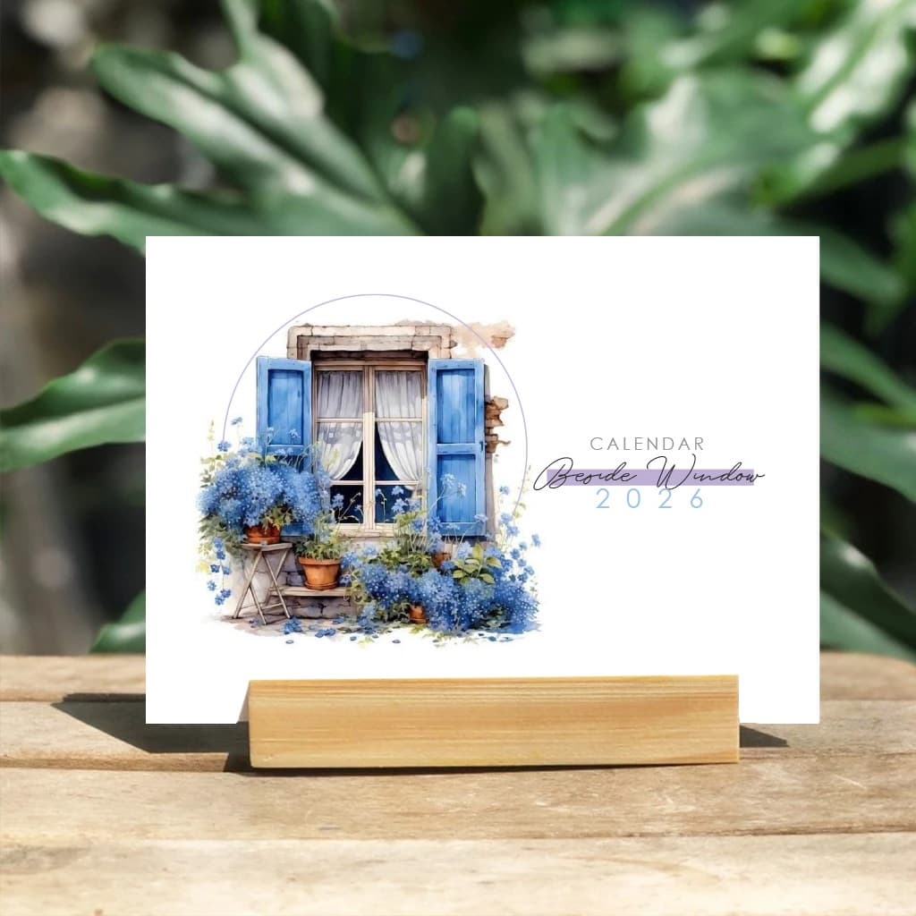 Lịch đế gỗ để bàn 2026 nhỏ xinh tiện lợi phong cách Vintage hoạ tiết dễ thương CÓ LỊCH ÂM decor bàn làm việc